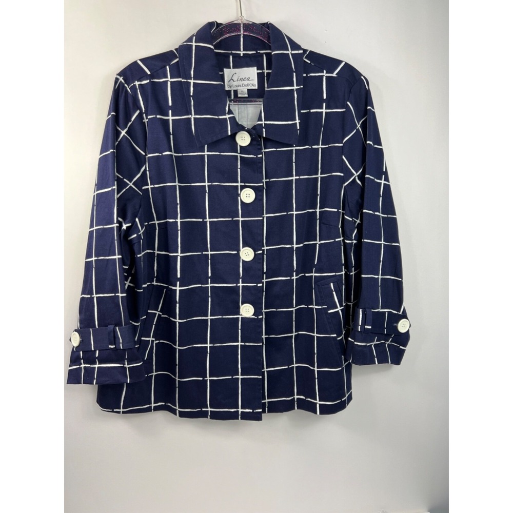 Linea by Louis Dell'Olio Jacket Navy and White Checkered Lined Womens Sz XL - Picture 1 of 9